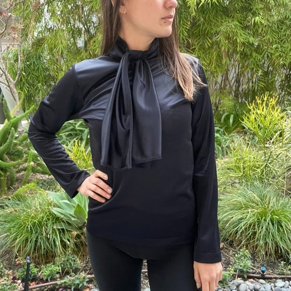 COMME DES GARCON 2000 FW Rei Kawakubo Black Long Sleeve Neck Tie Blouse - Picture 2 of 11